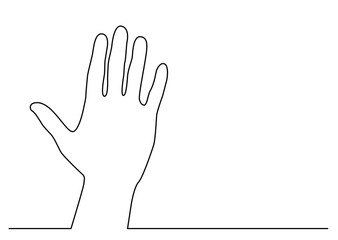 continuous line drawing of hand waving gesture