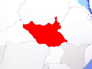 South Sudan in red on map