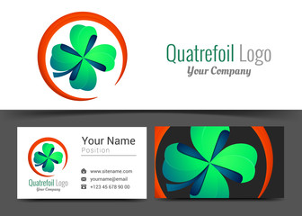 Four Leaf Green Clover Lucky Quatrefoil Good Luck Corporate Logo and Business Card Sign Template. Creative Design with Colorful Logotype Identity Composition Multicolored Element. Vector Illustration