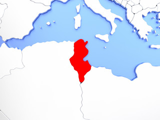 Obraz premium Tunisia in red on map