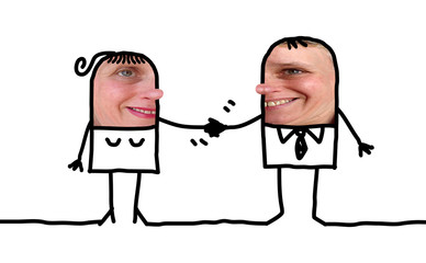 Cartoon people - businessman and woman handshake