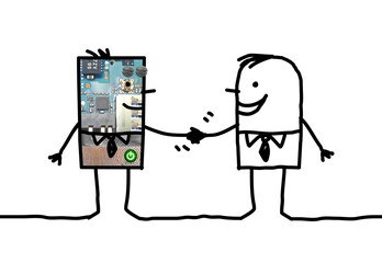 Cartoon people - businessman and robot handshake © NLshop