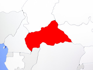 Fototapeta premium Central Africa in red on map