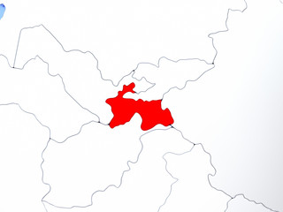 Obraz premium Tajikistan in red on map
