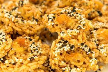 .background. Rice Cracker with dried longan.