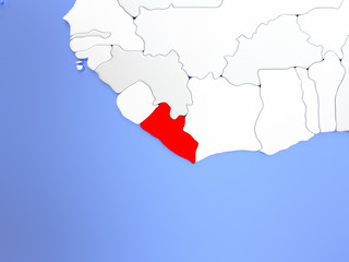 Liberia in red on map