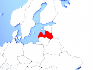 Obraz premium Latvia in red on map