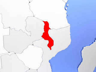Malawi in red on map