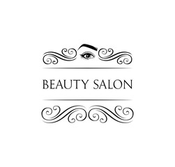 Female Eye. Beauty Salon Label. Mascara for Eyelashes. Eye Makeup. Badge. Vector Illustration