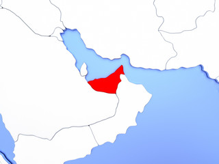 United Arab Emirates in red on map