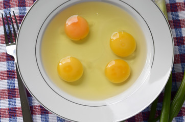 Raw eggs,