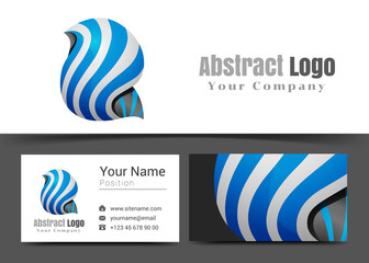 Abstract Ribbons Corporate Logo and Business Card Sign Template. Creative Design with Colorful Logotype Visual Identity Composition Made of Multicolored Element. Vector Illustration