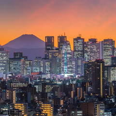 Naklejka premium Tokyo skyline and Mountain fuji