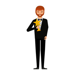 elegant man with trophy winner vector illustration design