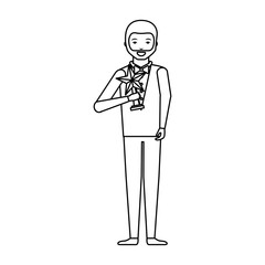 elegant man with trophy winner vector illustration design