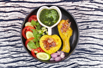 Muslim yellow jasmine rice with chicken,Halal food