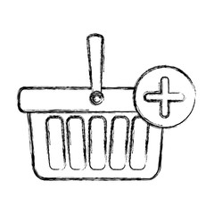 blurred silhouette shopping basket with plus sign vector illustration