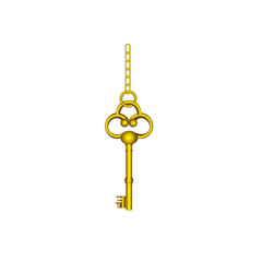 gold old key hanging icon, vector illustration image design