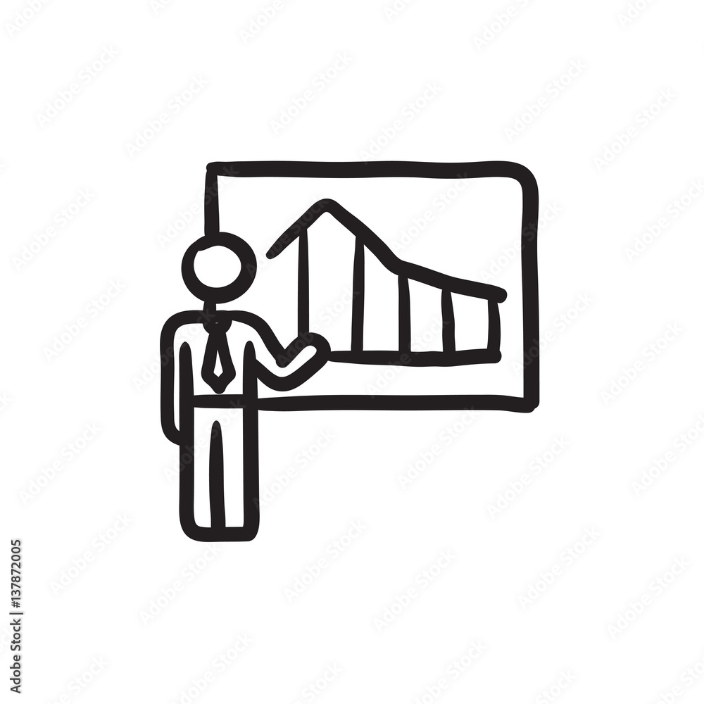 Sticker Businessman with infographic sketch icon.