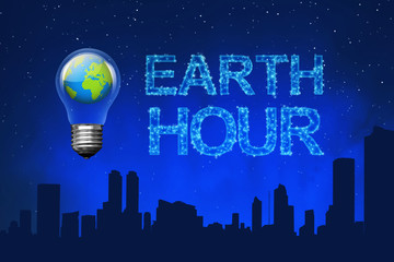 Blue planet on light bulb with Earth Hour message