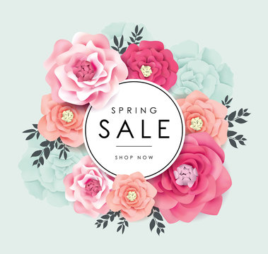 Spring sale poster with beautiful blossom flowers Stock Vector