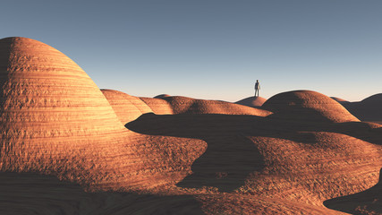 Man stands in rock desert