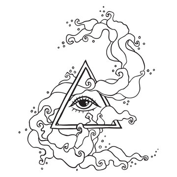 Eye in pyramid with mystic smoke