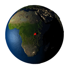 Fototapeta premium Rwanda in red on Earth isolated on white