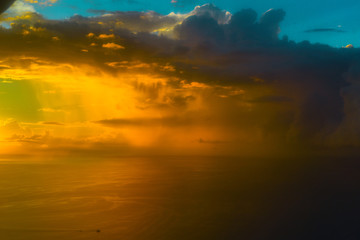 Fototapeta na wymiar Aerial Sunset view from the seaplen