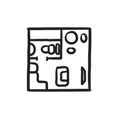 House interior with furniture sketch icon.