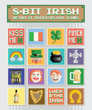 8-Bit Irish - Retro St. Patrick's Day Icons or Emojis