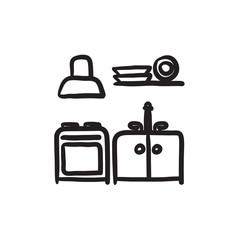Kitchen interior sketch icon.