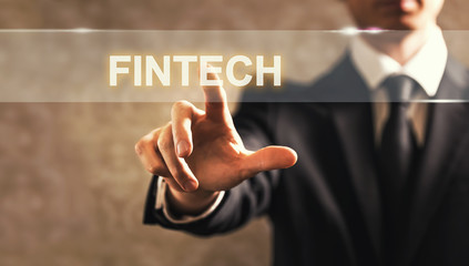 Fintech text with businessman