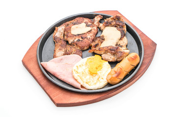 mix grilled steak on hot plate