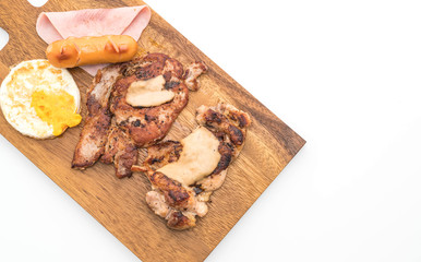 mix grilled steak on wood plate