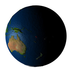 Fototapeta na wymiar Vanuatu in red on Earth isolated on white