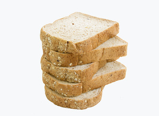 cut whole grain bread on white background