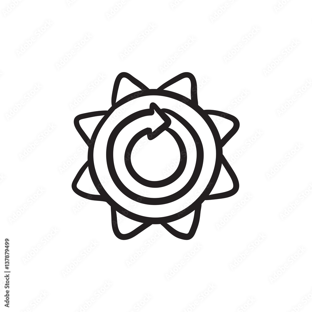 Poster sun with round arrow sketch icon.