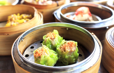 Dim Sum Thai food closeup image with soft-focus and over light