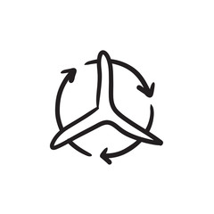 Windmill with arrows sketch icon.