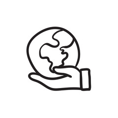 Hand holding the Earth sketch icon.