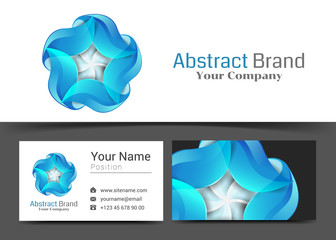 Blue Abstract Corporate Logo and Business Card Sign Template. Creative Design with Colorful Logotype Visual Identity Composition Made of Multicolored Element. Vector Illustration