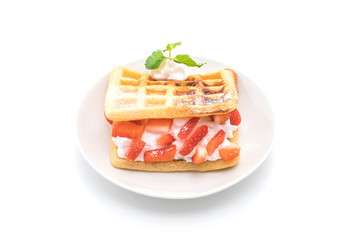 waffle with strawberry on white