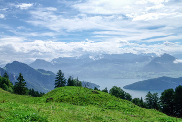 Naklejka premium View of Lake Lucerne on the slope from Mount Rigi, Switzerland