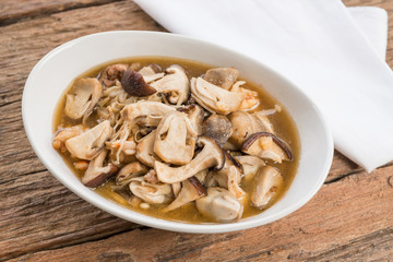 Sweet and sour stir fried mushrooms, many mushrooms with garlic and Soy sause