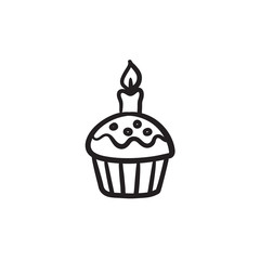 Easter cupcake with candle sketch icon.