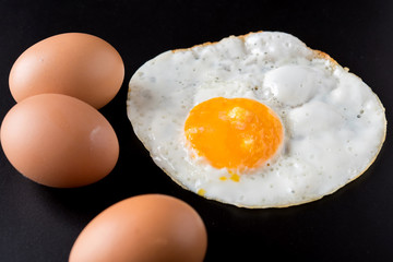 fried eggs on black background, egg