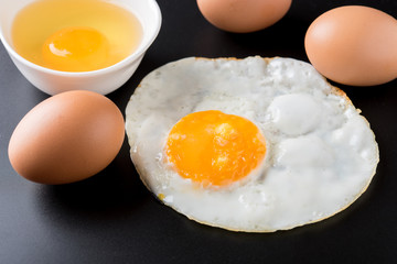 fried eggs on black background, egg