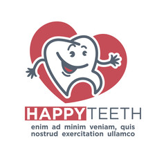 Cartoon tooth logo template for child dentistry or dental toothpaste product label tag.