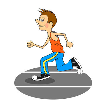Ridiculous caricature the man the running sprint vector illustration.